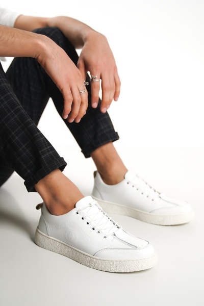 Mubiano 4500-B Hakiki Deri Beyaz Erkek Spor Ayakkabı & Sneaker 