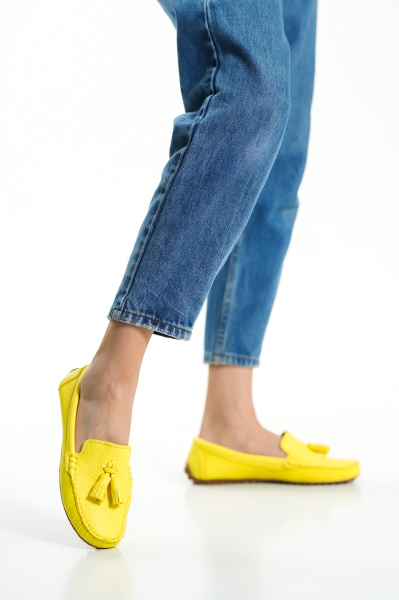 Mubiano 201-SR Hakiki Deri Püsküllü Oval Burunlu Kadın Sarı Babet & Loafer Ayakkabı - 3
