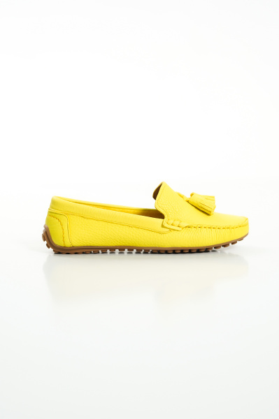 Mubiano 201-SR Hakiki Deri Püsküllü Oval Burunlu Kadın Sarı Babet & Loafer Ayakkabı - 4