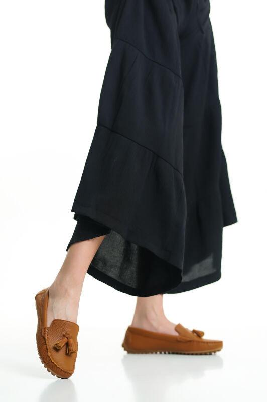 Mubiano 201-TB Hakiki Deri Püsküllü Oval Burunlu Kadın Taba Babet & Loafer Ayakkabı - 8
