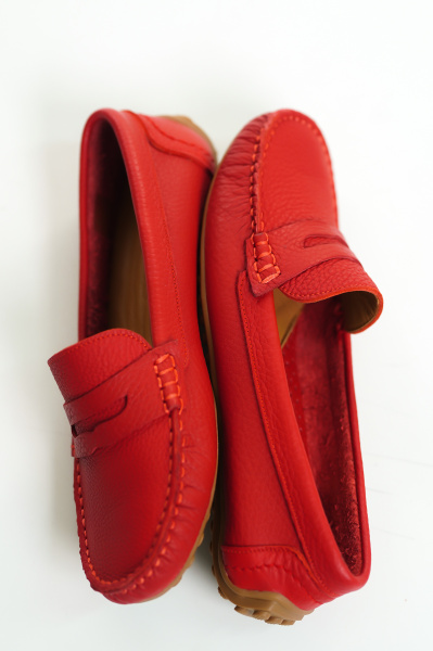 Mubiano 202-KR Hakiki Deri Oval Burunlu Kadın Kırmızı Babet & Loafer Ayakkabı - 1