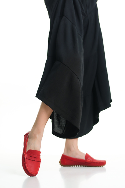 Mubiano 202-KR Hakiki Deri Oval Burunlu Kadın Kırmızı Babet & Loafer Ayakkabı - 3