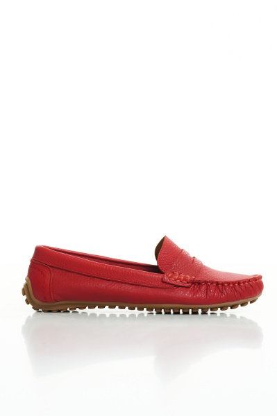 Mubiano 202-KR Hakiki Deri Oval Burunlu Kadın Kırmızı Babet & Loafer Ayakkabı - 4