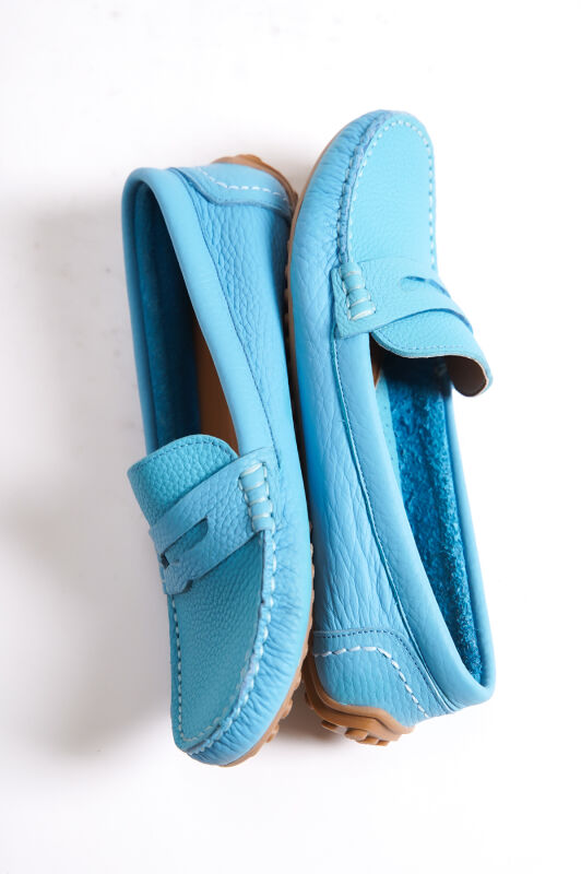Mubiano 202-M Hakiki Deri Oval Burunlu Kadın Mavi Babet & Loafer Ayakkabı - 14