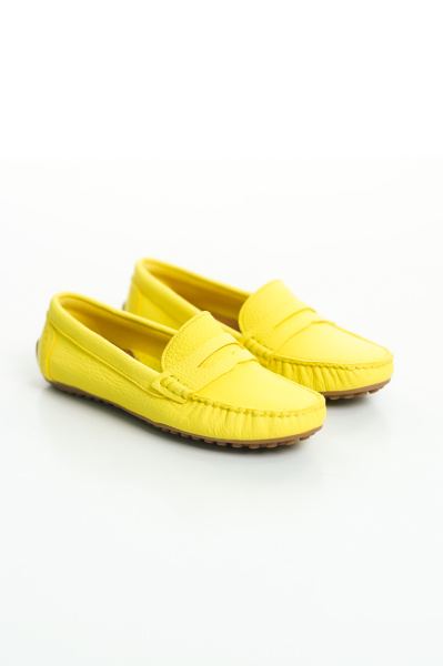 Mubiano 202-SR Hakiki Deri Oval Burunlu Kadın Sarı Babet & Loafer Ayakkabı - 1