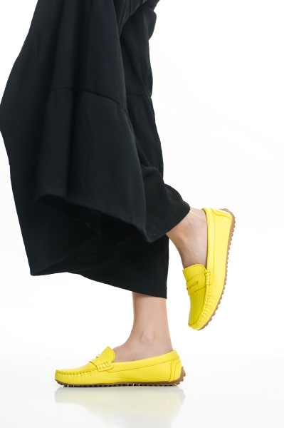 Mubiano 202-SR Hakiki Deri Oval Burunlu Kadın Sarı Babet & Loafer Ayakkabı - 2