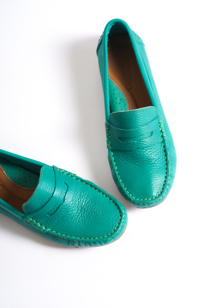 Mubiano 202-Y Hakiki Deri Oval Burunlu Kadın Yeşil Babet & Loafer Ayakkabı 