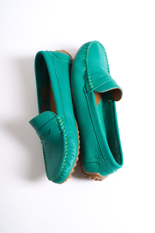 Mubiano 202-Y Hakiki Deri Oval Burunlu Kadın Yeşil Babet & Loafer Ayakkabı - 10