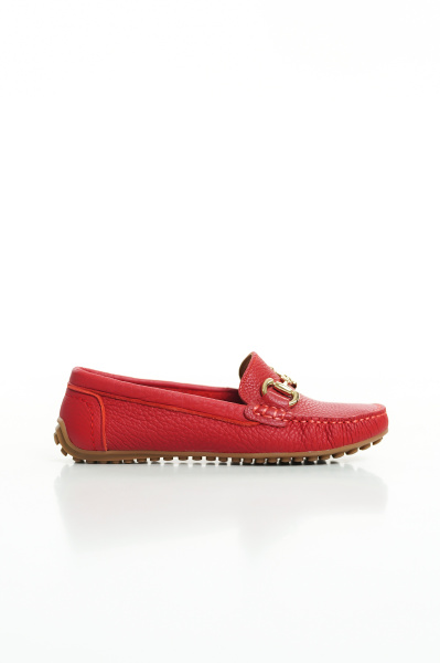 Mubiano 203-KR Hakiki Deri Oval Burunlu Toka Detay Kadın Kırmızı Babet & Loafer Ayakkabı - 2