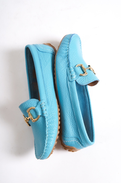 Mubiano 203-M Hakiki Deri Oval Burunlu Toka Detay Kadın Mavi Babet & Loafer Ayakkabı - 8