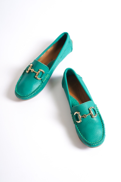 Mubiano 203-Y Hakiki Deri Oval Burunlu Toka Detay Kadın Yeşil Babet & Loafer Ayakkabı - 6