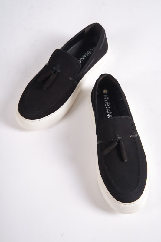 Mubiano 22106-S Hakiki Nubuk Deri Siyah Kalın Taban Püsküllü Erkek Loafer & Günlük Ayakkabı - 4