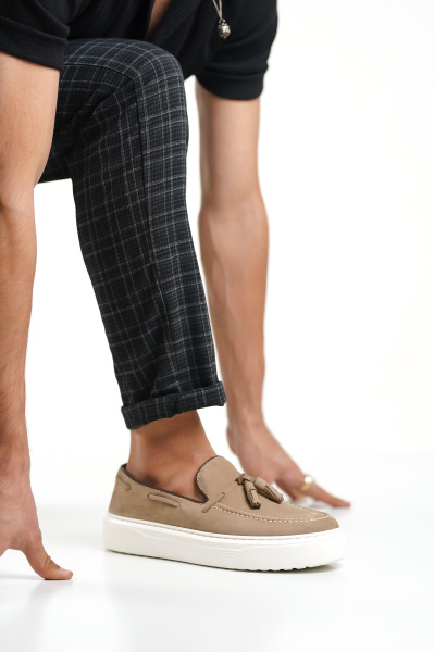 Mubiano 22106-VZ Hakiki Nubuk Deri Vizon Kalın Taban Püsküllü Erkek Loafer & Günlük Ayakkabı 
