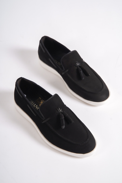 Mubiano 22107-S Hakiki Nubuk Deri Siyah ince Taban Püsküllü Erkek Loafer & Günlük Ayakkabı - 7