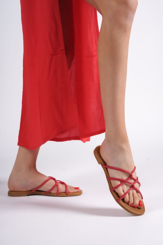 Mubiano 23603-KR Hakiki Deri Kadın Kırmızı Sandalet & Terlik - 2