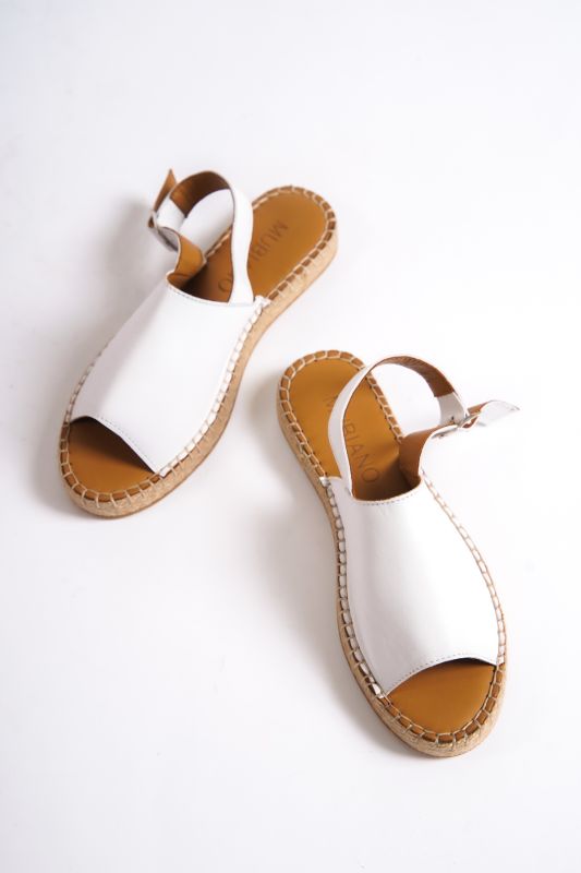 Mubiano 601-B Hakiki Deri Beyaz Kadın Espadril Sandalet & Terlik - 2