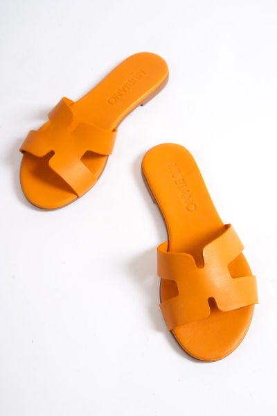 Mubiano 654-ORJ Hakiki Deri Kadın Oranj Espadril Sandalet & Terlik 