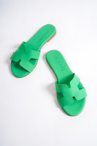 Mubiano 654-Y Hakiki Deri Kadın Yeşil Espadril Sandalet & Terlik - 1