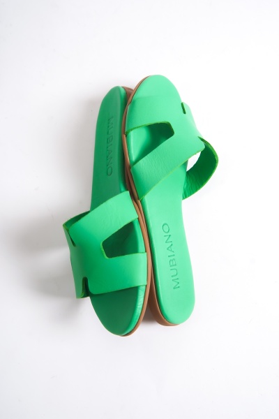 Mubiano 654-Y Hakiki Deri Kadın Yeşil Espadril Sandalet & Terlik - 4