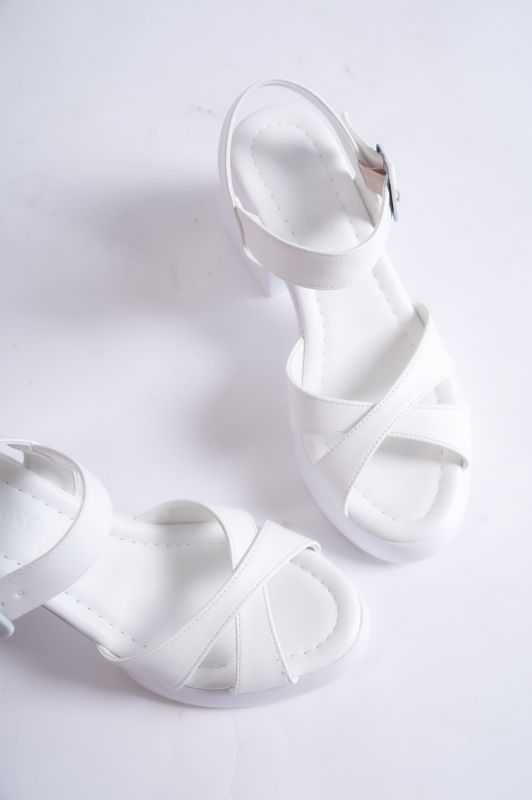 Mubiano 844-B Kalın Taban Beyaz Çapraz Bantlı Platform Kadın Sandalet - 3
