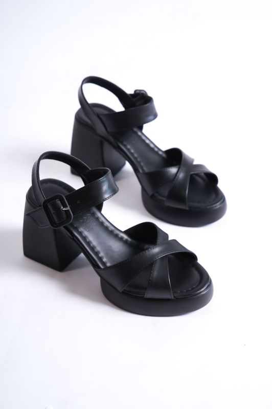 Mubiano 844-S Kalın Taban Siyah Çapraz Bantlı Platform Kadın Sandalet - 3