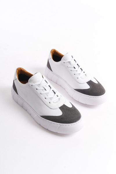 Mubiano Erkek Deri Spor Ayakkabı & Sneaker Gri/Beyaz -MBKRY506-GRB - 3