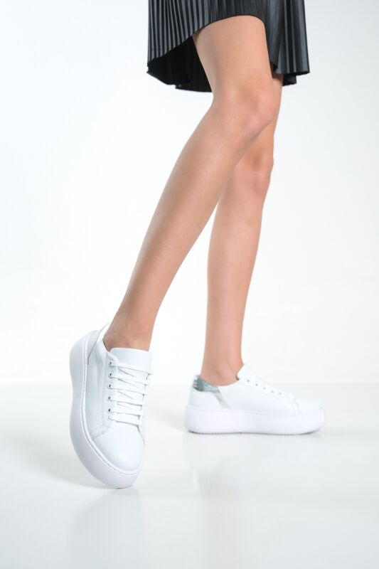 Mubiano MB6303-BG Kadın Kalın Taban Beyaz/Gümüş Hakiki Deri Sneaker & Spor Ayakkabı - 1