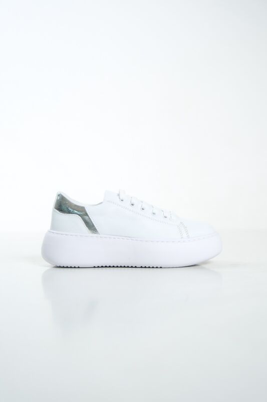 Mubiano MB6303-BG Kadın Kalın Taban Beyaz/Gümüş Hakiki Deri Sneaker & Spor Ayakkabı - 7