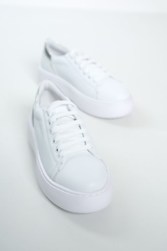 Mubiano MB6303-BG Kadın Kalın Taban Beyaz/Gümüş Hakiki Deri Sneaker & Spor Ayakkabı - 8