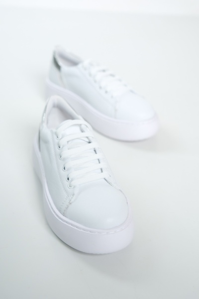 Mubiano MB6303-BG Kadın Kalın Taban Beyaz/Gümüş Hakiki Deri Sneaker & Spor Ayakkabı - 5