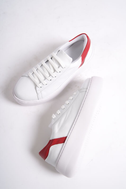 Mubiano MB6303-BK Kadın Kalın Taban Kırmızı Beyaz Hakiki Deri Sneaker & Spor Ayakkabı - 2