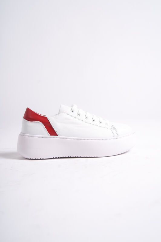 Mubiano MB6303-BK Kadın Kalın Taban Kırmızı Beyaz Hakiki Deri Sneaker & Spor Ayakkabı - 4
