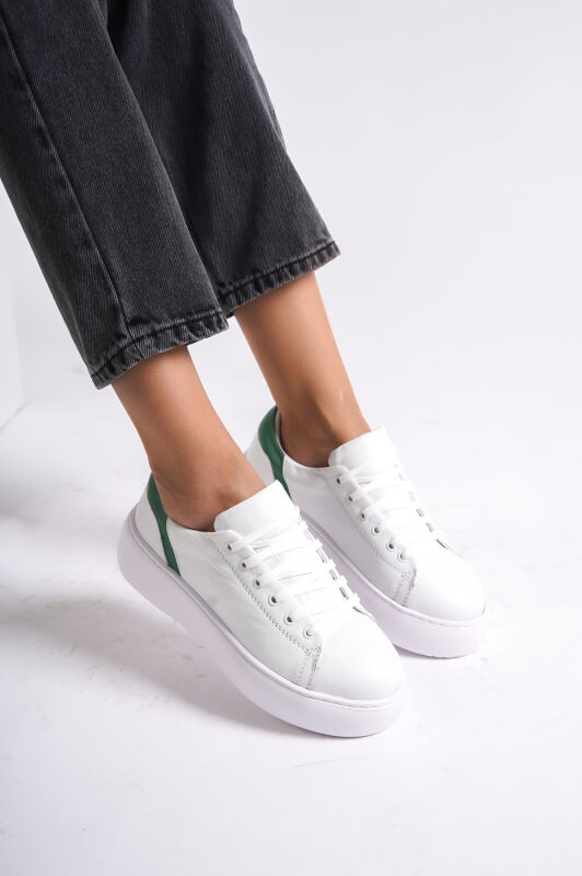 Mubiano MB6303-BY Kadın Kalın Taban Beyaz Yeşil Hakiki Deri Sneaker & Spor Ayakkabı - 2