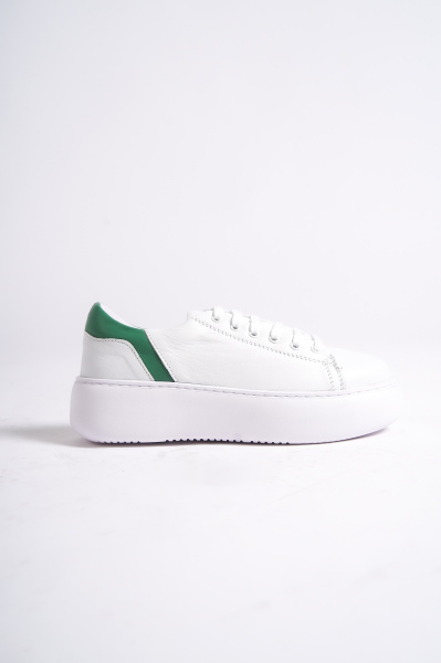 Mubiano MB6303-BY Kadın Kalın Taban Beyaz Yeşil Hakiki Deri Sneaker & Spor Ayakkabı - 4