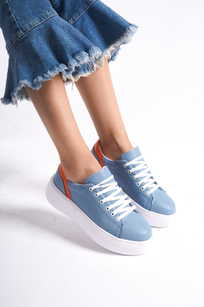 Mubiano MB6303-MT Kadın Kalın Taban Mavi Turuncu Hakiki Deri Sneaker & Spor Ayakkabı 