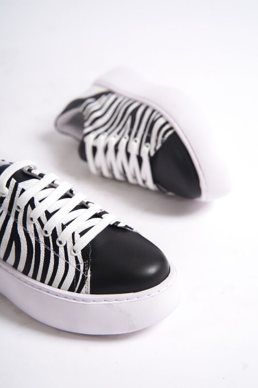 Mubiano MB6303-SZ Kadın Kalın Taban Siyah Zebra Hakiki Deri Sneaker & Spor Ayakkabı - 4