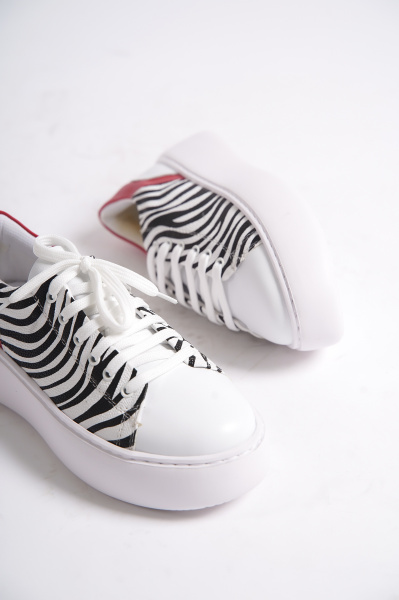 Mubiano MB6303-Z Kadın Kalın Taban Zebra Desenli Hakiki Deri Sneaker & Spor Ayakkabı - 3
