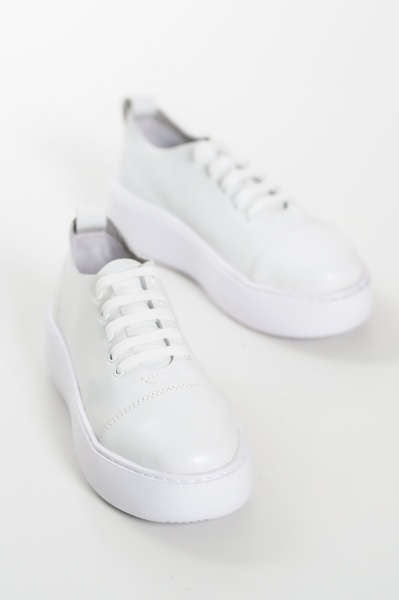 Mubiano MB6304-B Kadın Kalın Taban Beyaz Hakiki Deri Sneaker & Spor Ayakkabı 