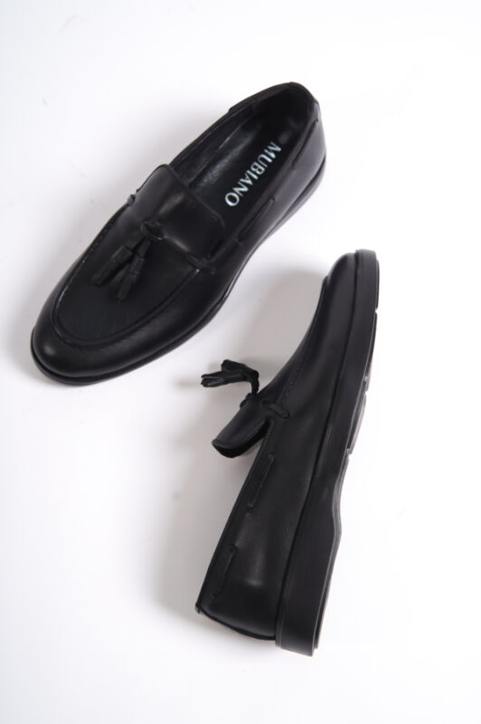 Mubiano MBD100-S Siyah Hakiki Deri İnce Taban Püsküllü Erkek Loafer & Günlük Ayakkabı - 4