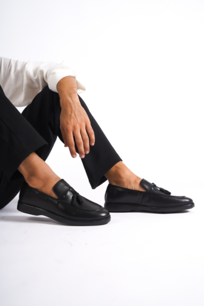 Mubiano MBD100-S Siyah Hakiki Deri İnce Taban Püsküllü Erkek Loafer & Günlük Ayakkabı - 1