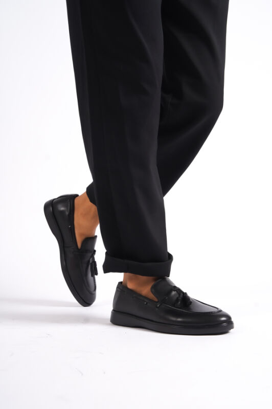 Mubiano MBD100-S Siyah Hakiki Deri İnce Taban Püsküllü Erkek Loafer & Günlük Ayakkabı - 2