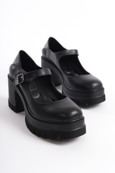 Mubiano MBERR601-S Kadın Kalın Topuklu Tek Bantlı Siyah Kolej Ayakkabı - 2