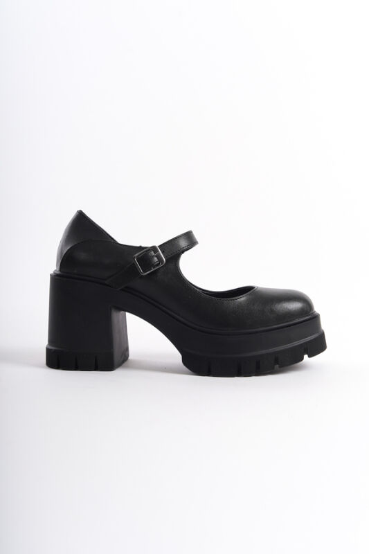 Mubiano MBERR601-S Kadın Kalın Topuklu Tek Bantlı Siyah Kolej Ayakkabı - 4