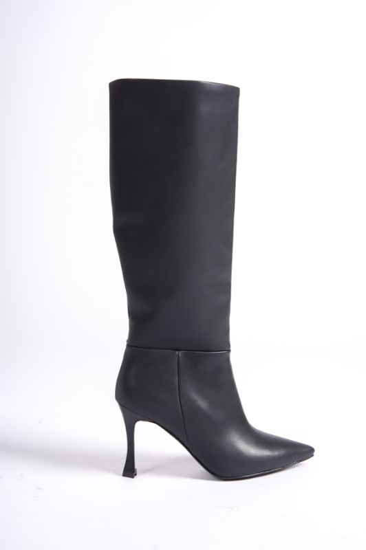 Mubiano MBHRND1717-S Kadın İnce 9 cm Topuklu Sivri Burun Siyah Uzun Çizme - 2
