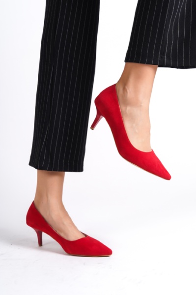 Mubiano MBHRNS977-KR Kadın Süet İnce 6 cm Topuklu Kırmızı Stiletto & Topuklu Ayakkabı 