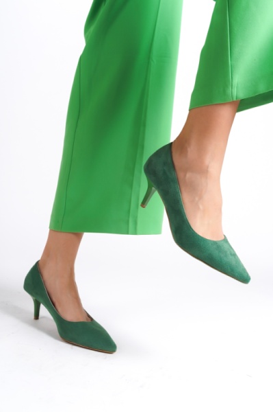 Mubiano MBHRNS977-Y Kadın Süet İnce 6 cm Topuklu Yeşil Stiletto & Topuklu Ayakkabı - 1