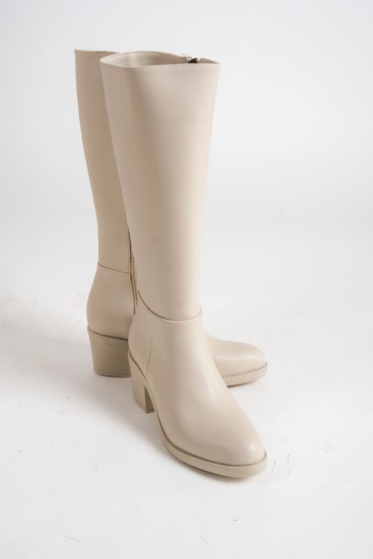 Mubiano MBHSN7072-BJ Kadın Bej Kalın Topuklu Fermuarlı Uzun Çizme - 4