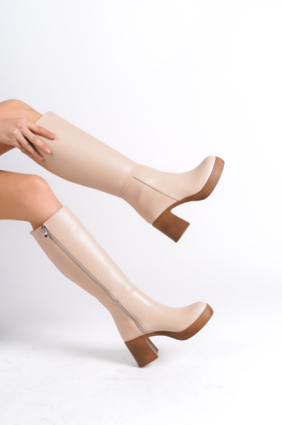 Mubiano MBIBR204-N Kadın Nude Platform Kalın Topuklu Uzun Çizme 