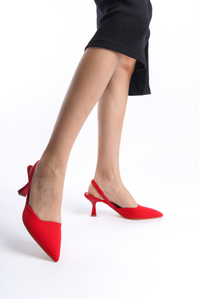 Mubiano MBLNR703-KR Kadın Arkası Açık Sivri Burun Saten Kırmızı Stiletto & Topuklu Ayakkabı - 6