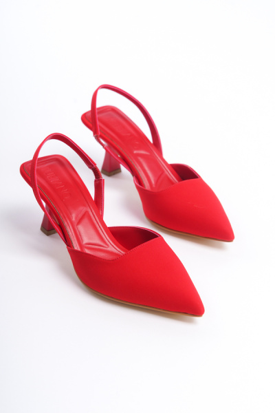Mubiano MBLNR703-KR Kadın Arkası Açık Sivri Burun Saten Kırmızı Stiletto & Topuklu Ayakkabı - 7